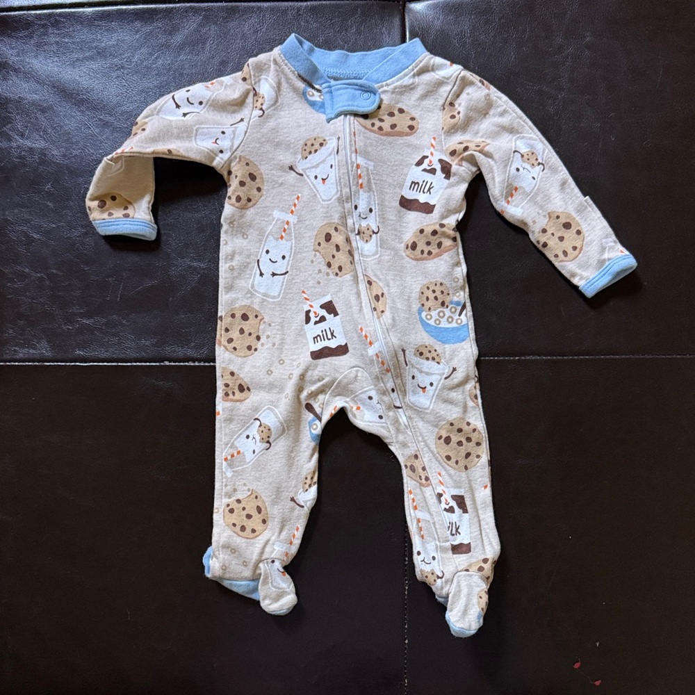 The Honest Company Milk and Cookies Baby Footie - Cream and Blue